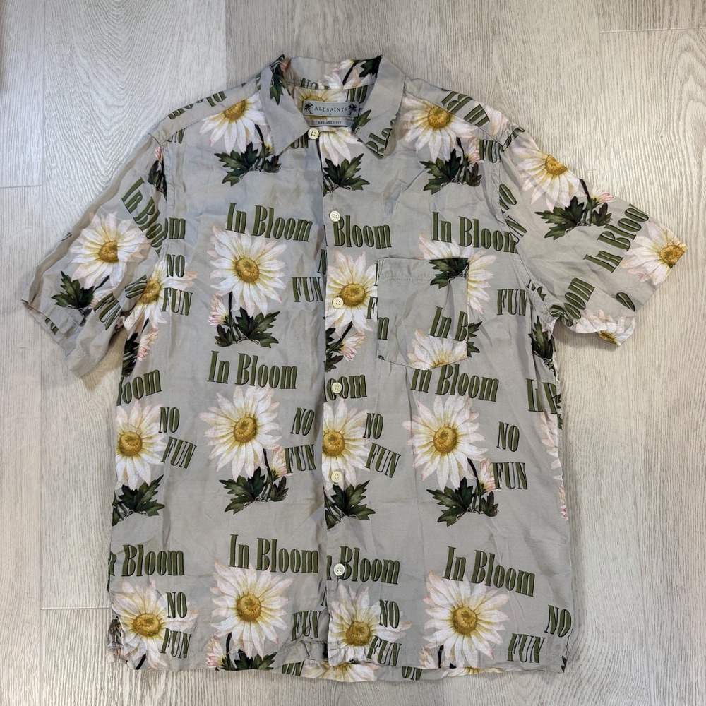 Allsaints Floral In Bloom Daisy Printed Viscose Hawaiian Shirt Size S
